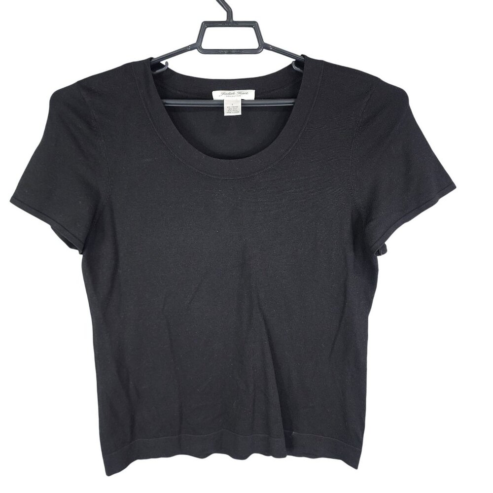 Womens Black Judith Hart Collection Top Shirt Short Sleeve Round Neck Size L